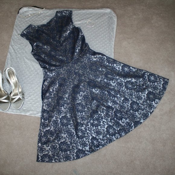 Ricki's | Blue Silver Floral Jacquard Dress | 4 - Picture 16 of 16